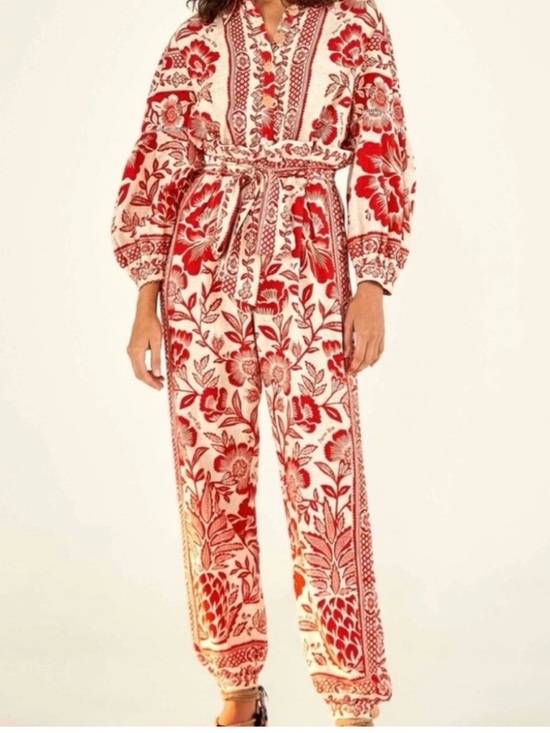 FARM Rio Pants - Farm Rio Floral Red & Cream Women's Jumpsuit